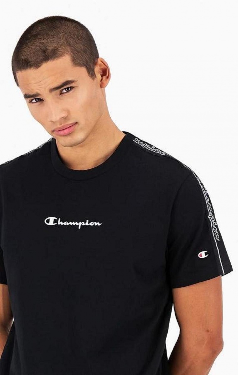 Pánské Tričko Champion Jacquard Logo Tape T-Shirt Černé | 8301-DWXUK