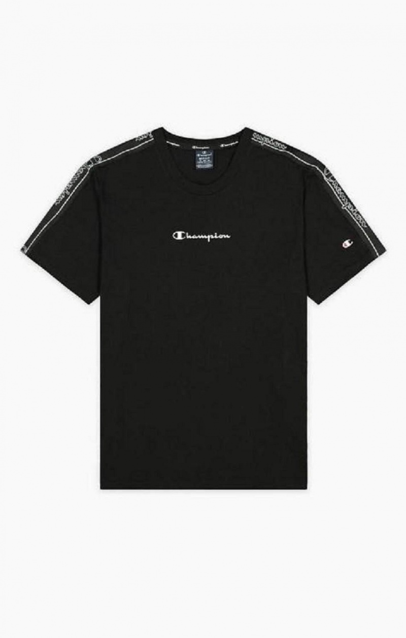 Pánské Tričko Champion Jacquard Logo Tape T-Shirt Černé | 8301-DWXUK