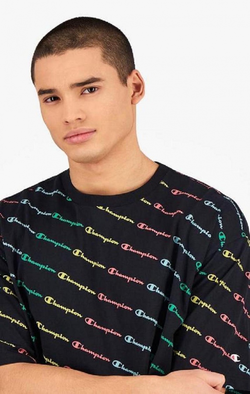 Pánské Tričko Champion Pastel All-Over Script Logo Print T-Shirt Černé | 6290-KJUZN