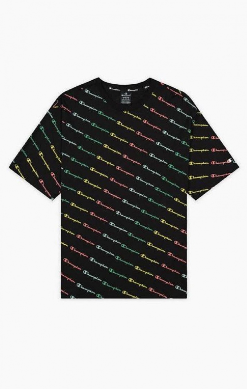 Pánské Tričko Champion Pastel All-Over Script Logo Print T-Shirt Černé | 6290-KJUZN