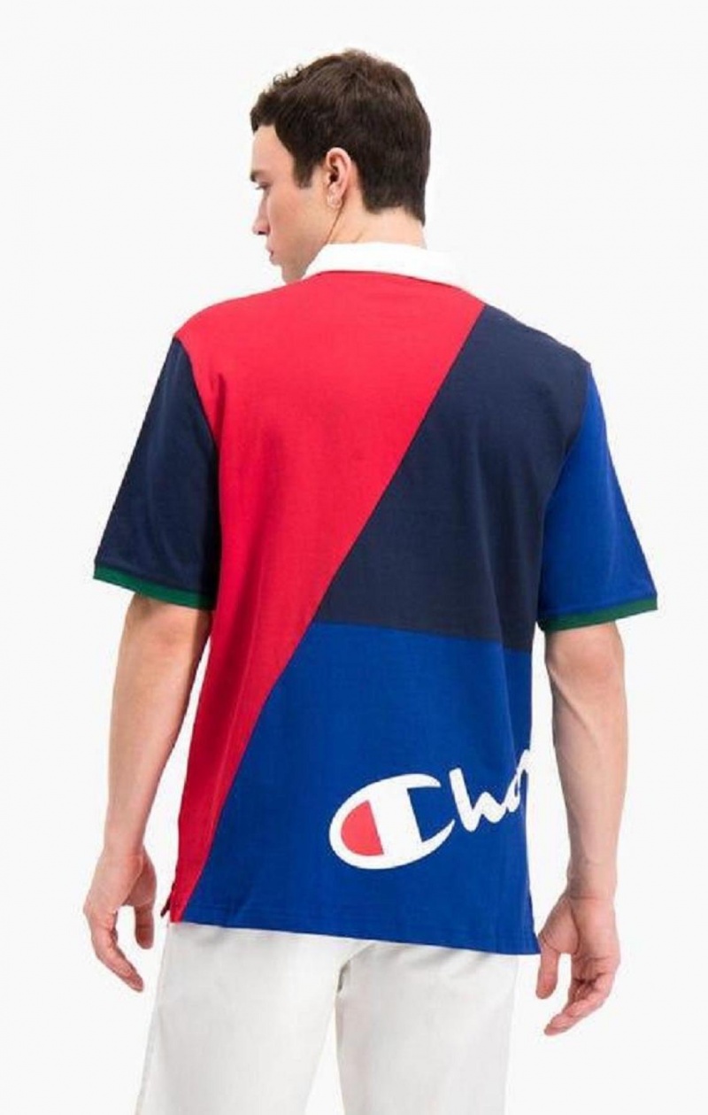 Pánské Tričko Champion Patchwork Bavlněné Jersey Polo Shirt Červené Bílé | 0639-VPENA