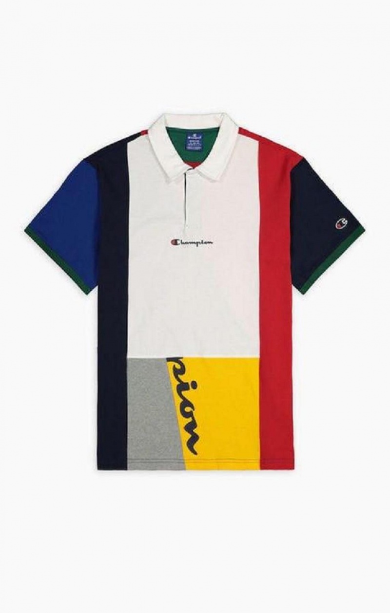 Pánské Tričko Champion Patchwork Bavlněné Jersey Polo Shirt Červené Bílé | 0639-VPENA