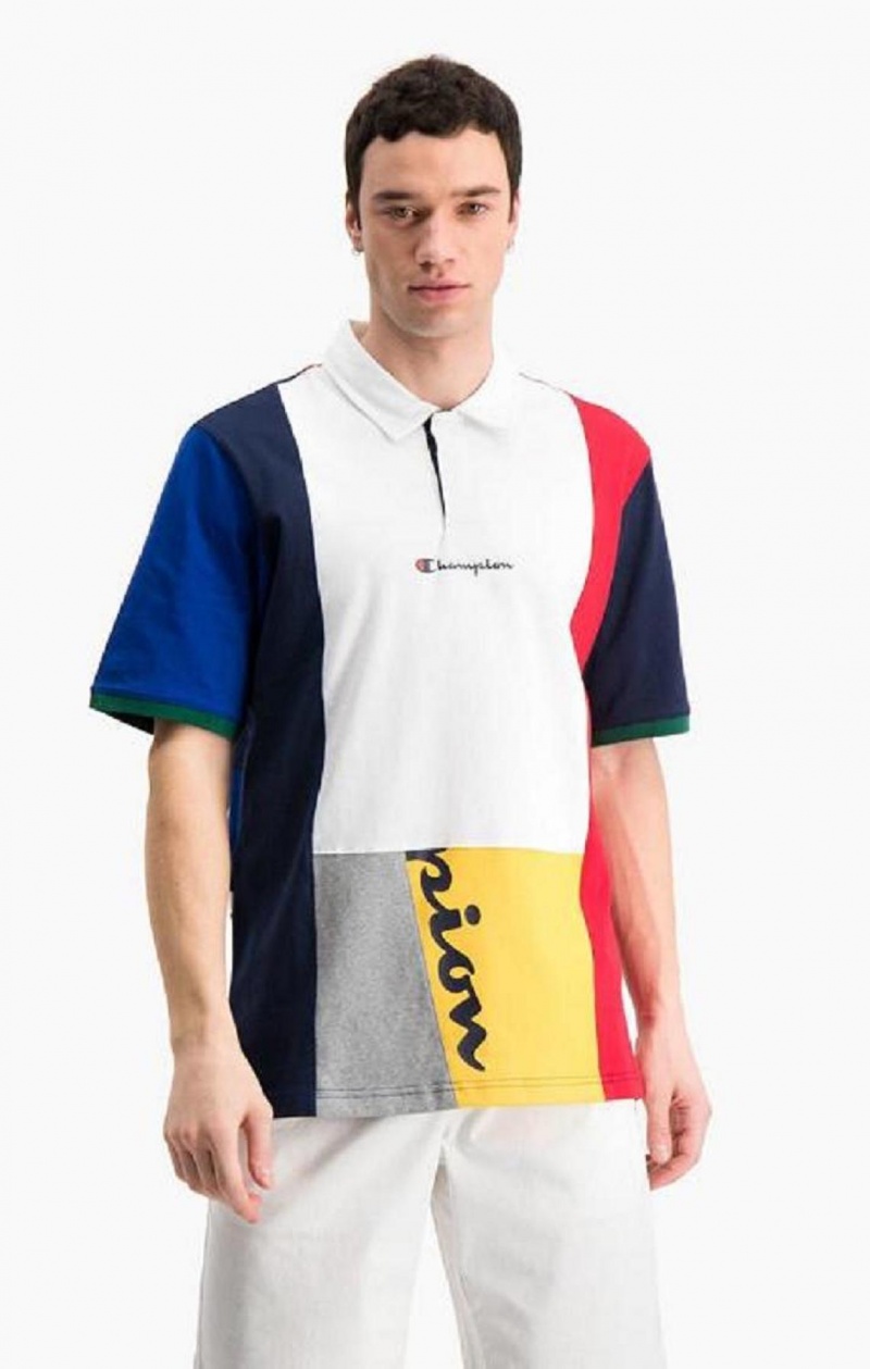 Pánské Tričko Champion Patchwork Bavlněné Jersey Polo Shirt Červené Bílé | 0639-VPENA