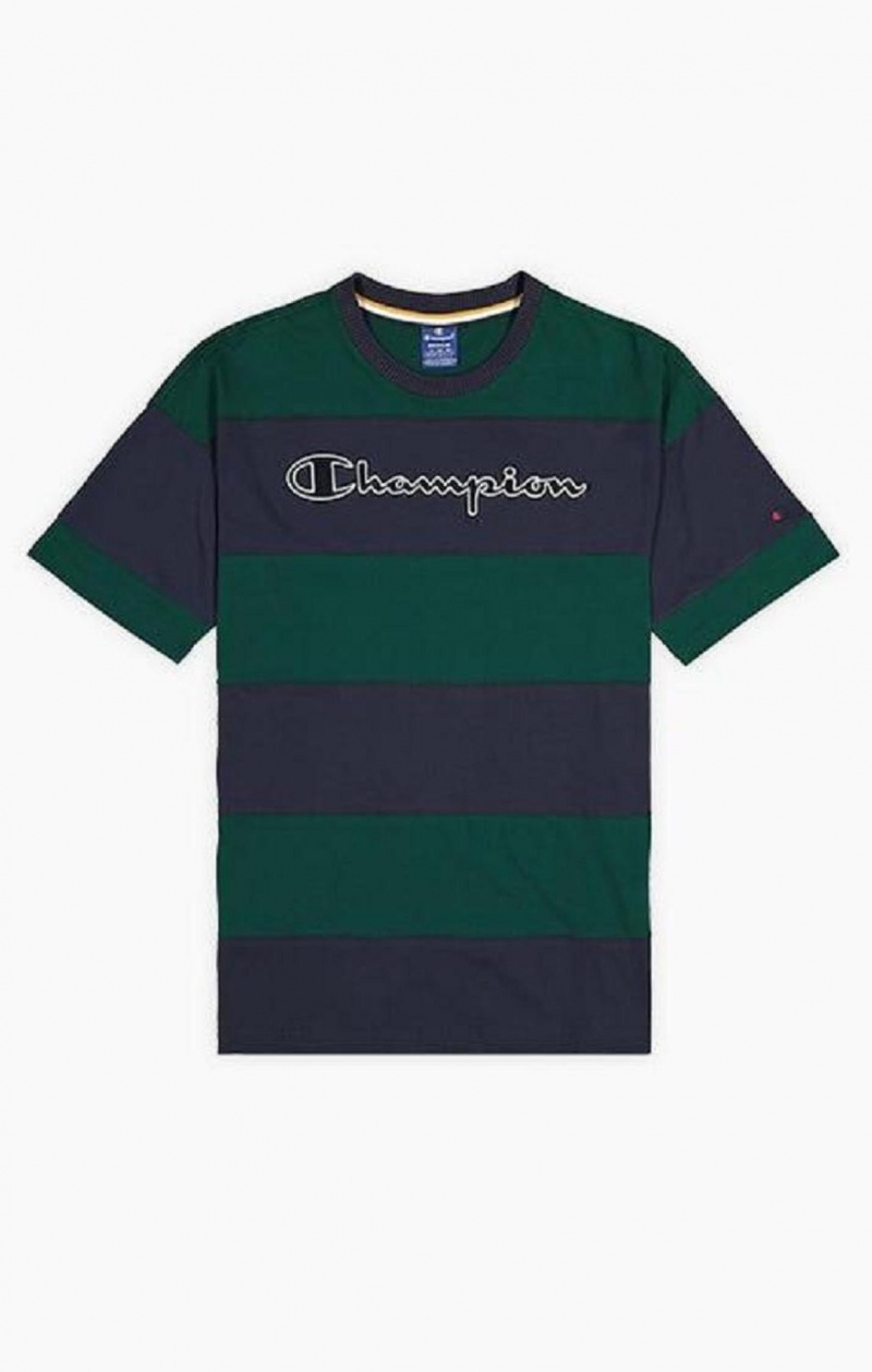 Pánské Tričko Champion Pruhovaný Script Logo T-Shirt Zelene | 4108-PNGXC