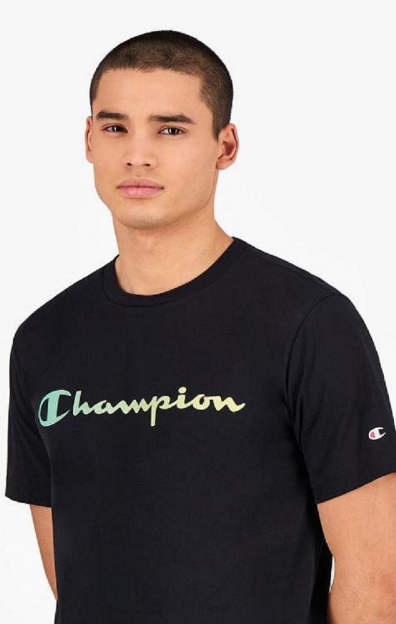 Pánské Tričko Champion Rainbow Script Logo T-Shirt Černé | 3921-IQZXK