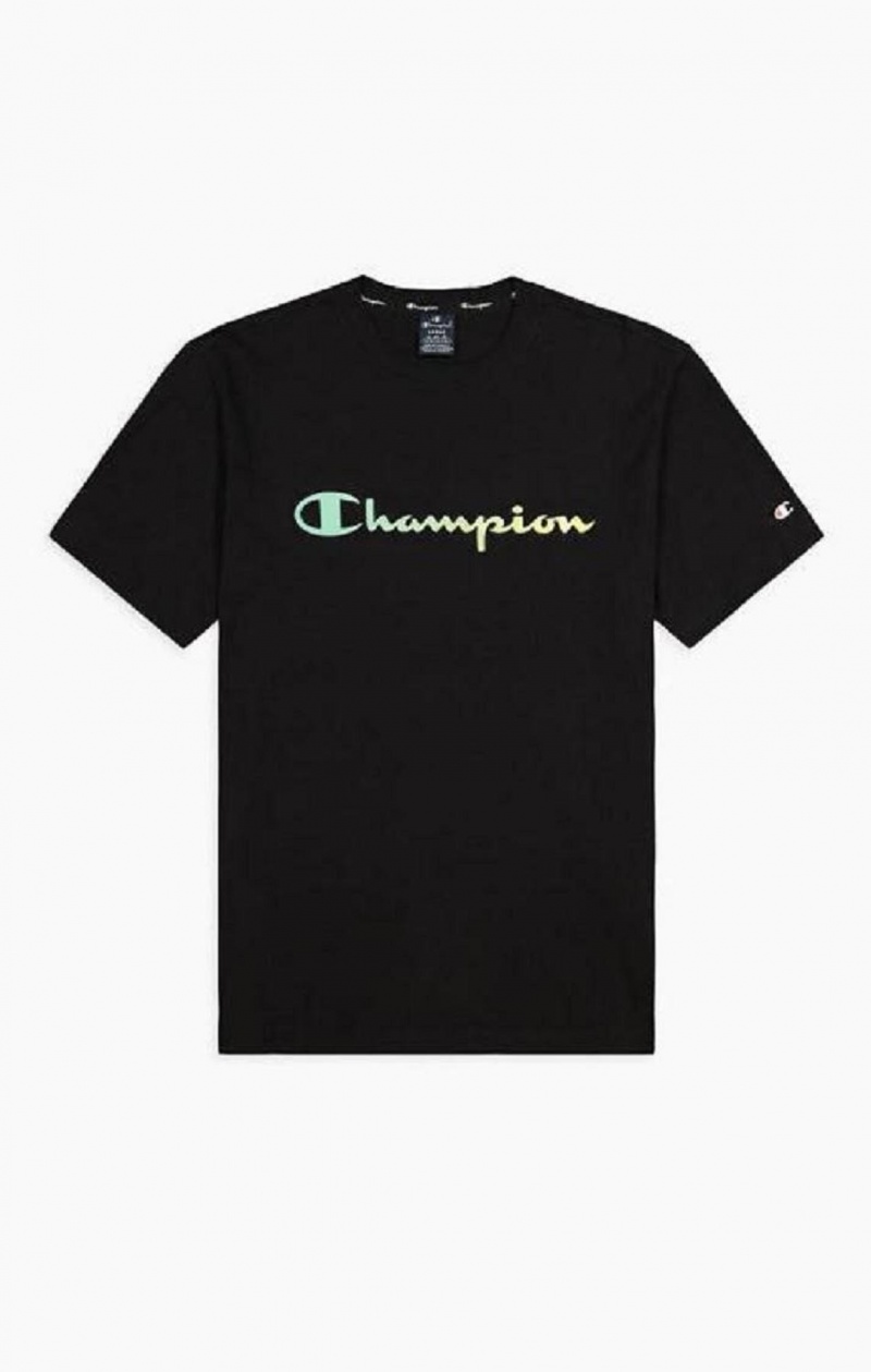 Pánské Tričko Champion Rainbow Script Logo T-Shirt Černé | 3921-IQZXK