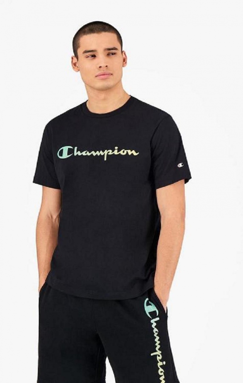 Pánské Tričko Champion Rainbow Script Logo T-Shirt Černé | 3921-IQZXK