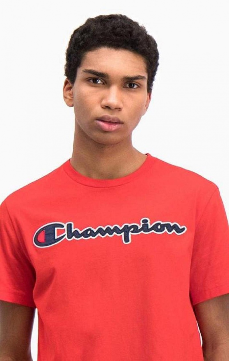 Pánské Tričko Champion Satin Script Logo T-Shirt Červené | 3410-NSMDY