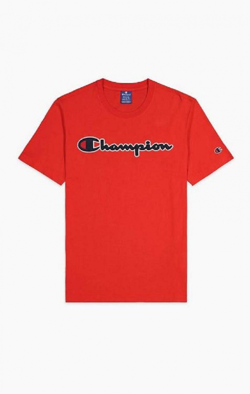 Pánské Tričko Champion Satin Script Logo T-Shirt Červené | 3410-NSMDY