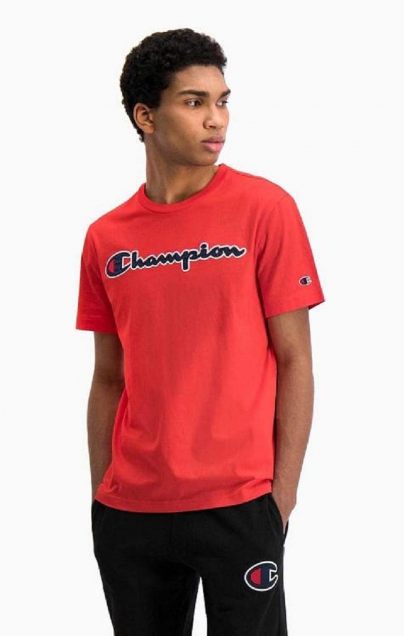 Pánské Tričko Champion Satin Script Logo T-Shirt Červené | 3410-NSMDY