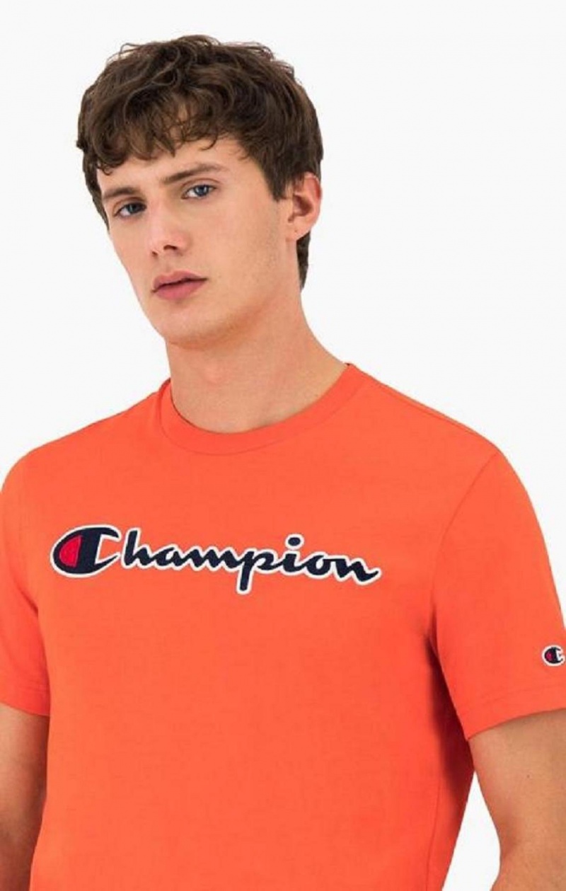 Pánské Tričko Champion Satin Stitch Script Logo T-Shirt Červené | 1754-ZXDMA