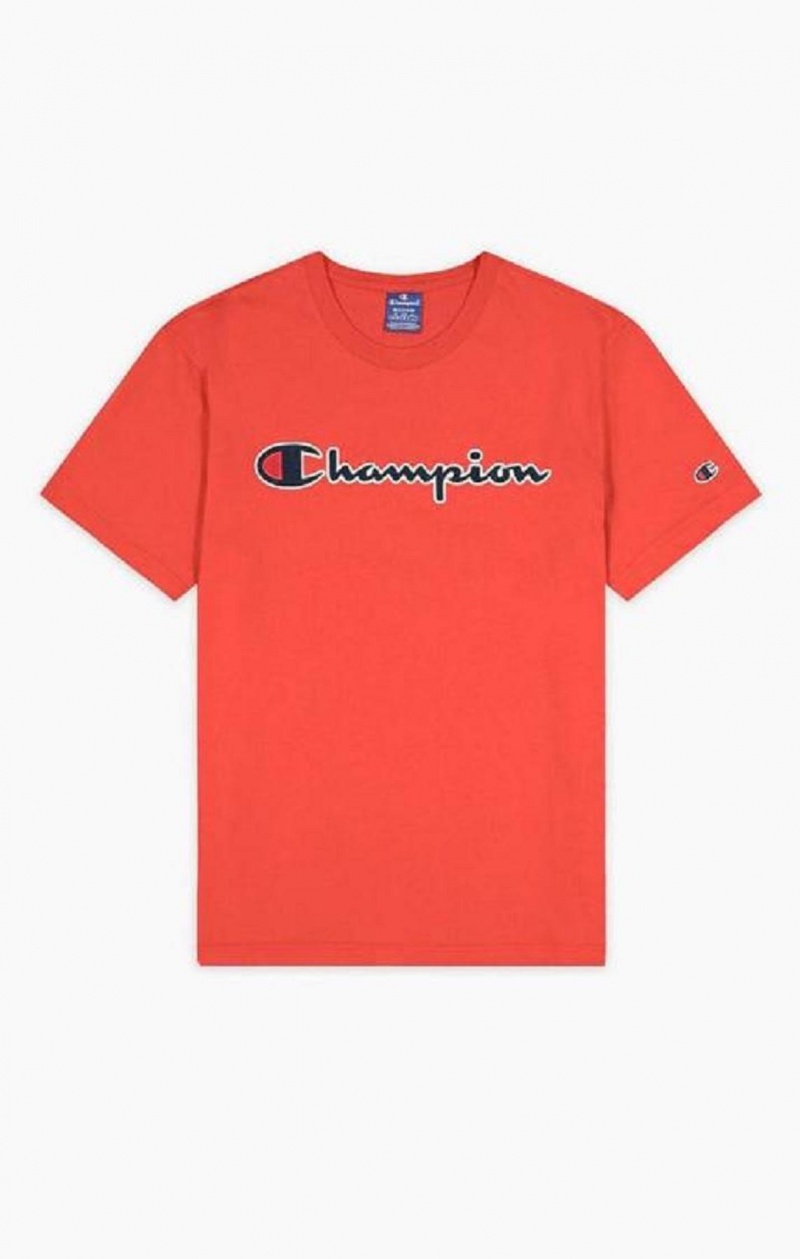 Pánské Tričko Champion Satin Stitch Script Logo T-Shirt Červené | 1754-ZXDMA