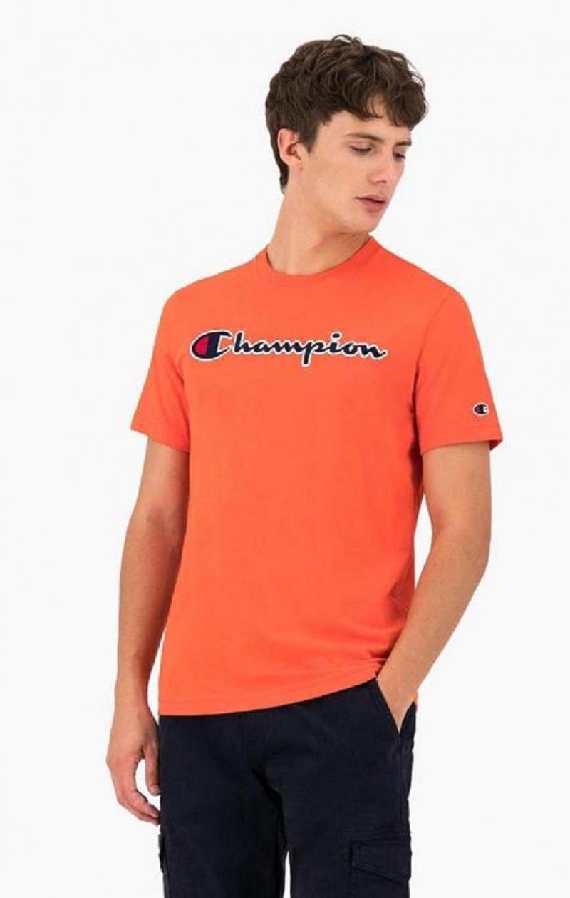 Pánské Tričko Champion Satin Stitch Script Logo T-Shirt Červené | 1754-ZXDMA