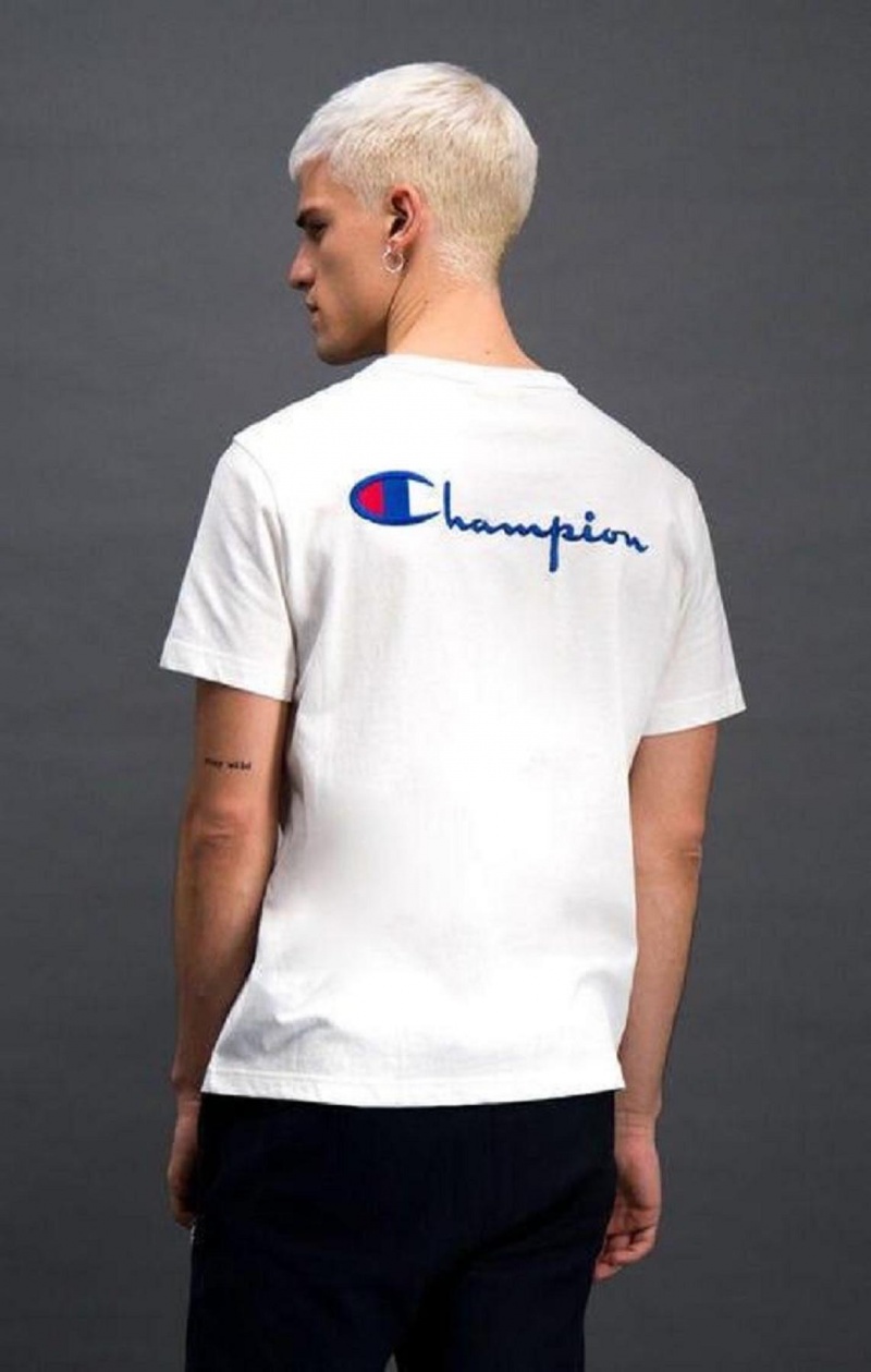 Pánské Tričko Champion Script Logo Back Crew Neck T-Shirt Bílé | 5463-ZTFAU