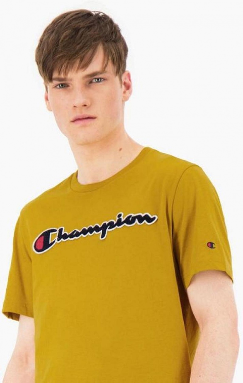 Pánské Tričko Champion Script Logo Crew Neck T-Shirt Zlaté | 9748-NKCFO