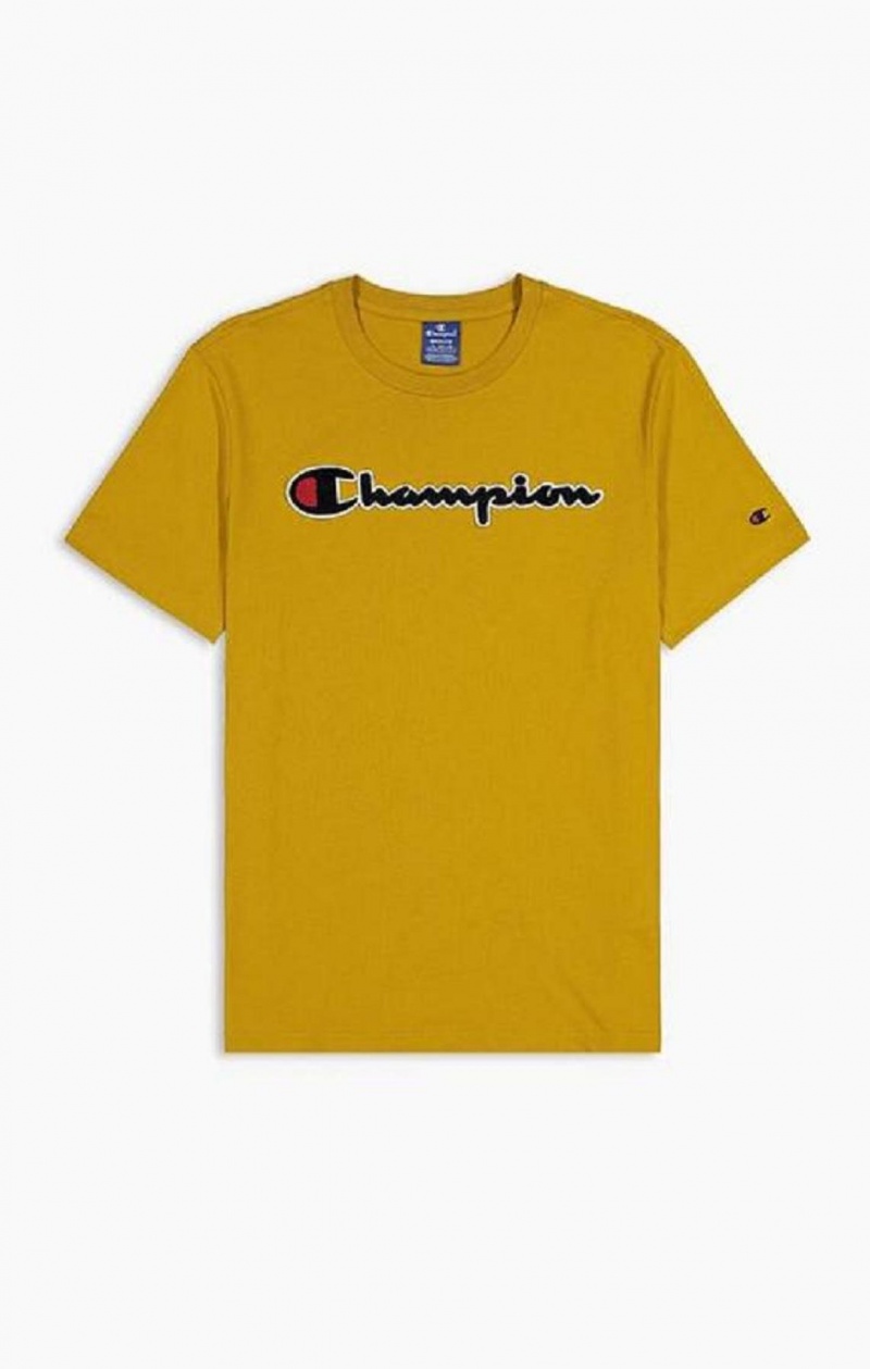 Pánské Tričko Champion Script Logo Crew Neck T-Shirt Zlaté | 9748-NKCFO