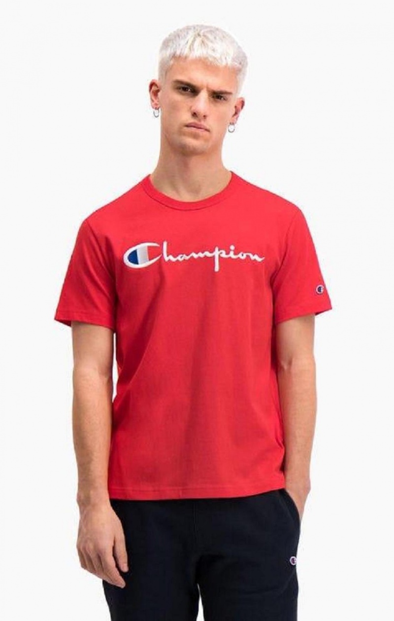 Pánské Tričko Champion Script Logo Crew Neck T-Shirt Červené | 4397-IMTDB