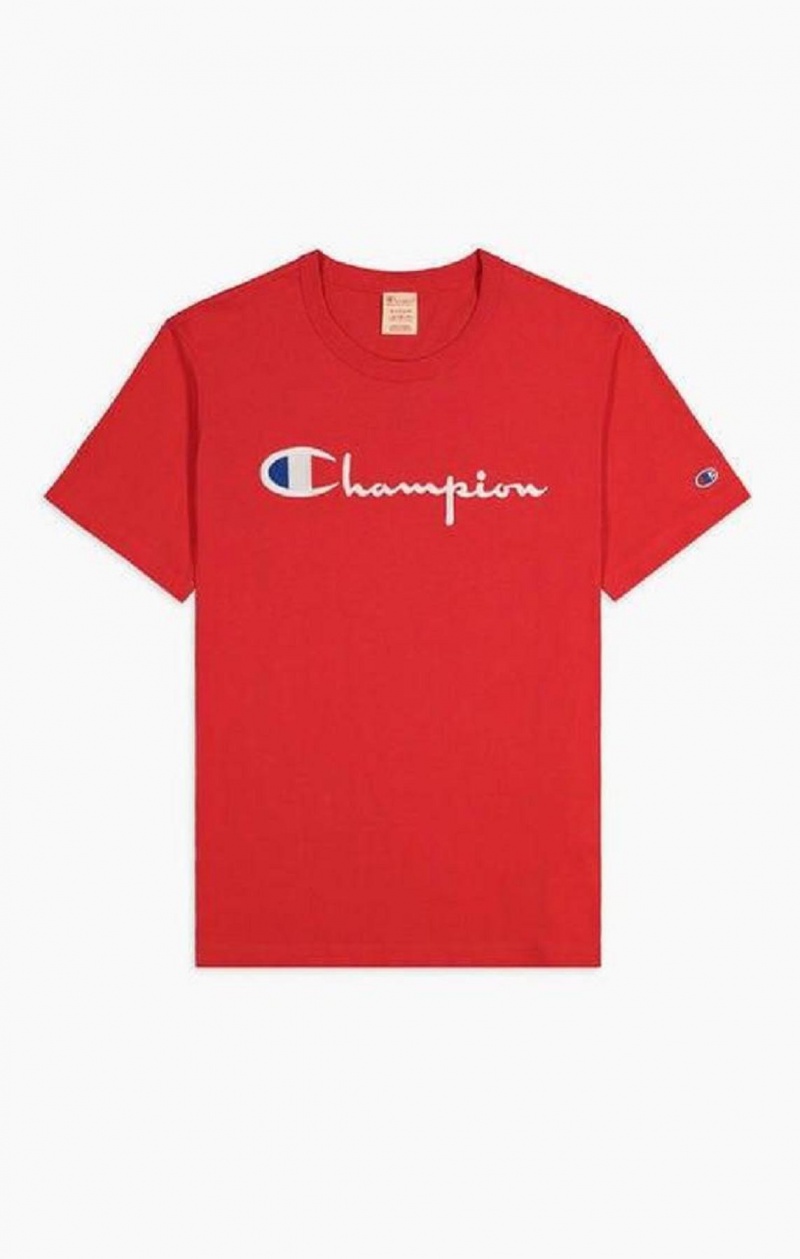 Pánské Tričko Champion Script Logo Crew Neck T-Shirt Červené | 4397-IMTDB