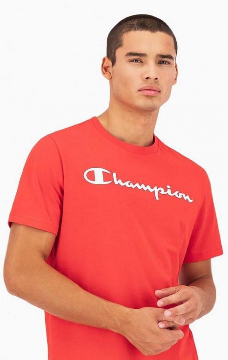 Pánské Tričko Champion Script Logo Jersey T-Shirt Červené | 7359-MLXVQ