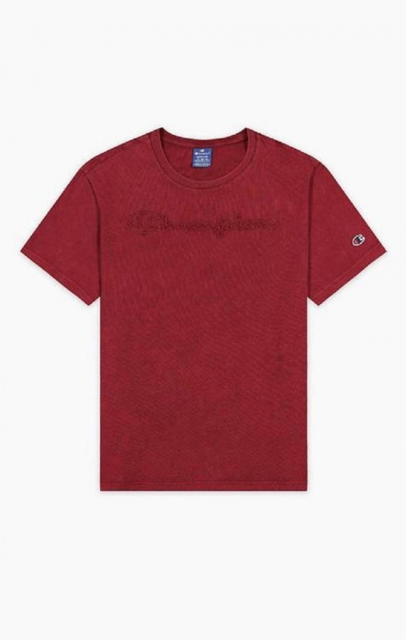 Pánské Tričko Champion Script Logo Washed T-Shirt Vínové | 5428-LSTPU