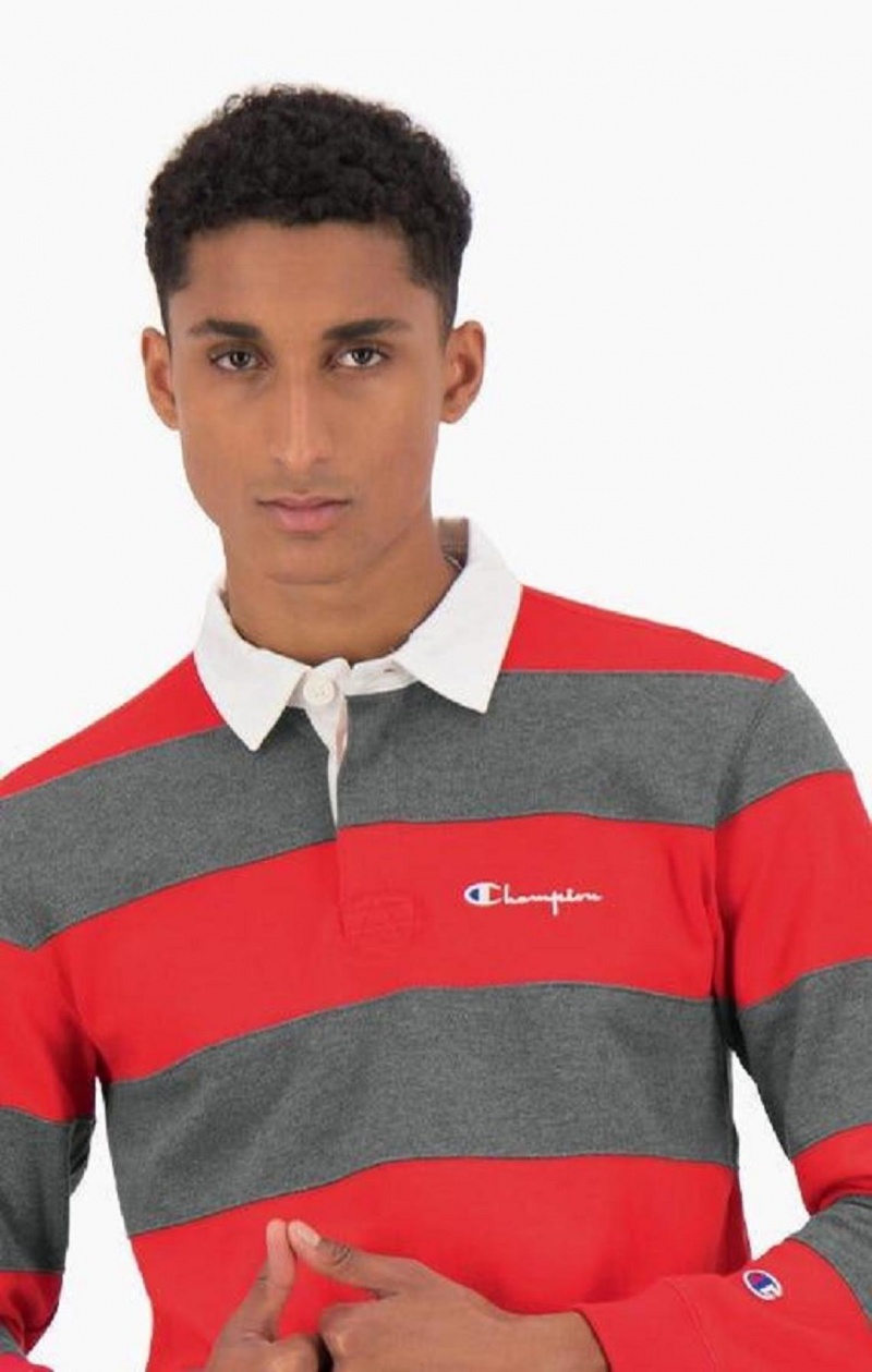 Pánské Tričko Champion Stripe Bavlněné Jersey Polo Shirt Červené | 4325-TOXJQ