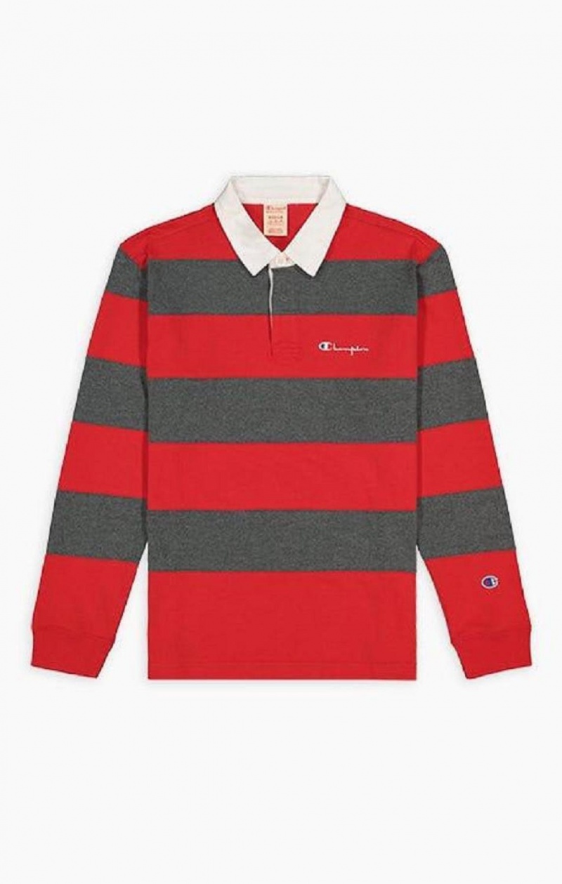 Pánské Tričko Champion Stripe Bavlněné Jersey Polo Shirt Červené | 4325-TOXJQ