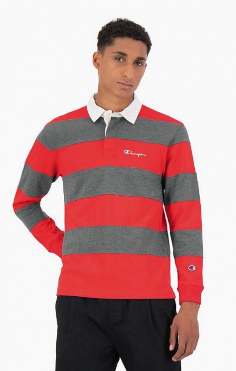 Pánské Tričko Champion Stripe Bavlněné Jersey Polo Shirt Červené | 4325-TOXJQ