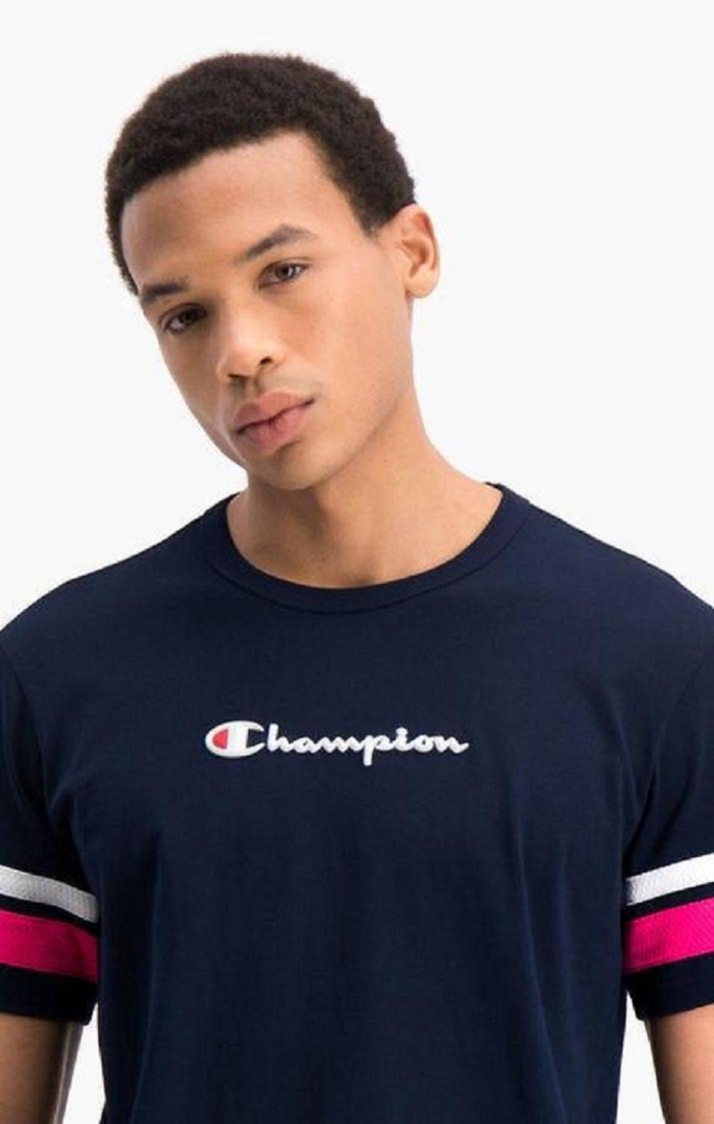 Pánské Tričko Champion Stripe Detail Script Logo T-Shirt Blankyt | 1256-HYJTL