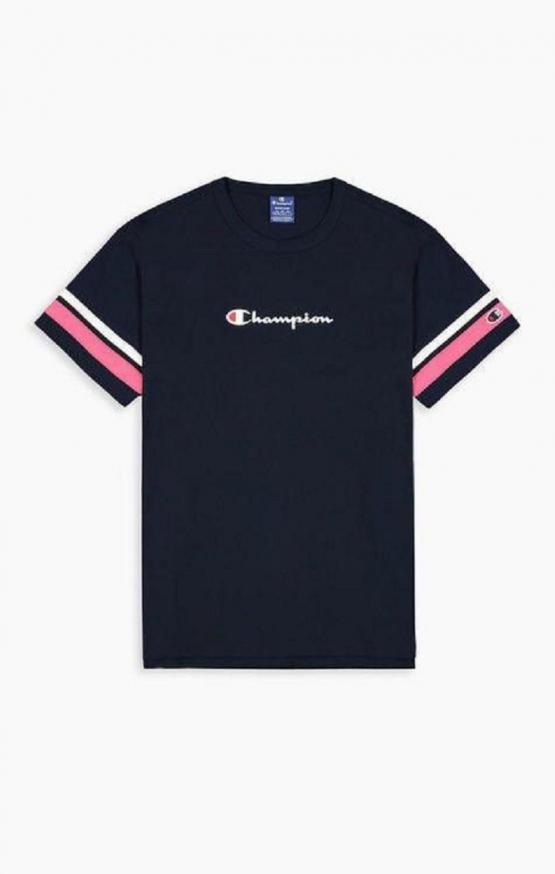 Pánské Tričko Champion Stripe Detail Script Logo T-Shirt Blankyt | 1256-HYJTL