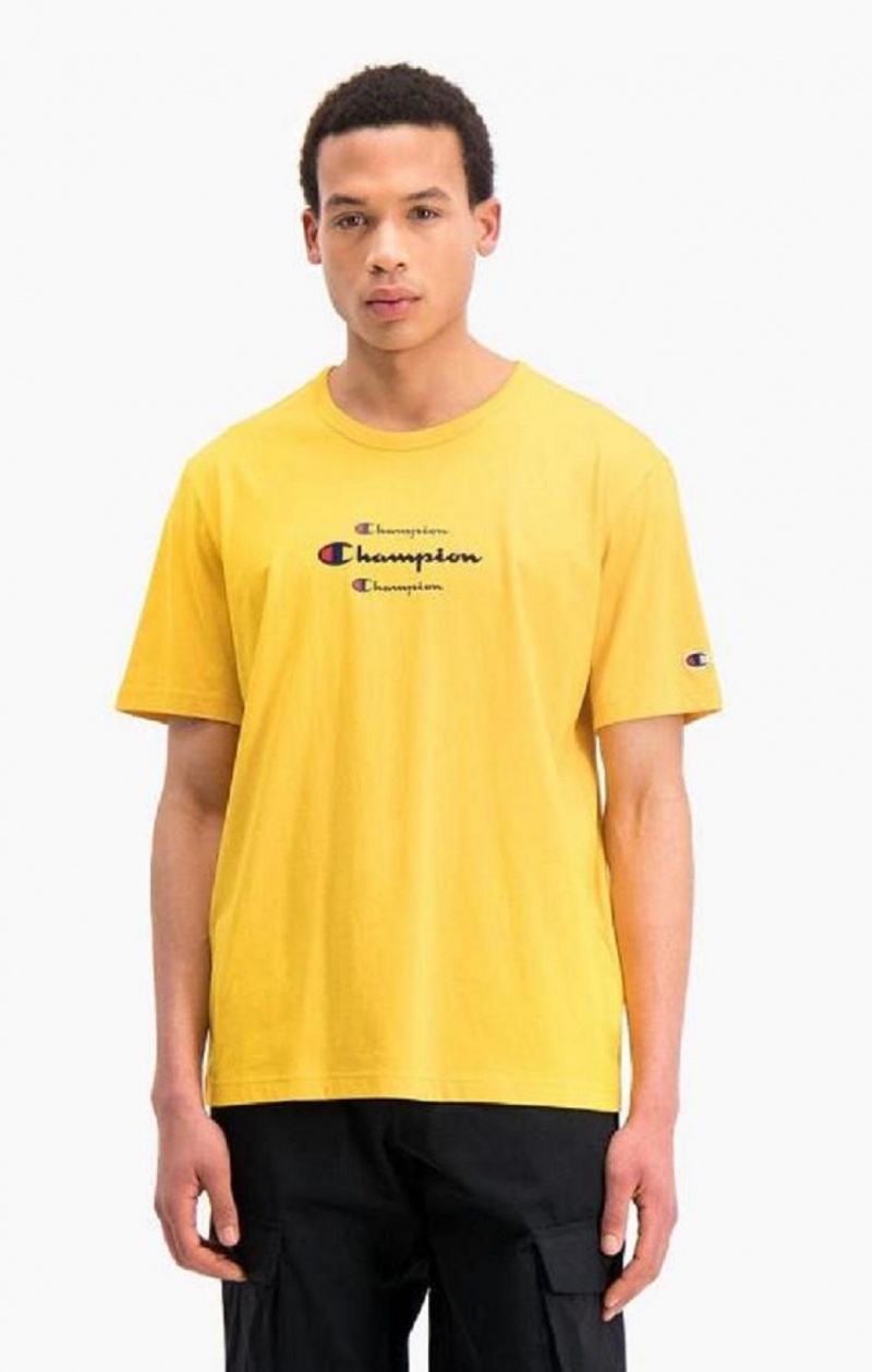 Pánské Tričko Champion Triple Script Logo T-Shirt Zlaté | 9856-HUQYS